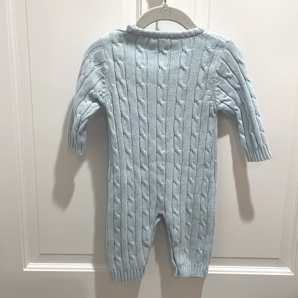 Cable sweater baby blue one piece 100% cotton excellent! - Picture 2 of 4